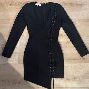 House Of Cb Black Lace-Up Dress